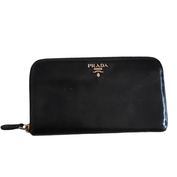Prada Handbags - Prada Milano Black Leather Zip Around Long Wallet